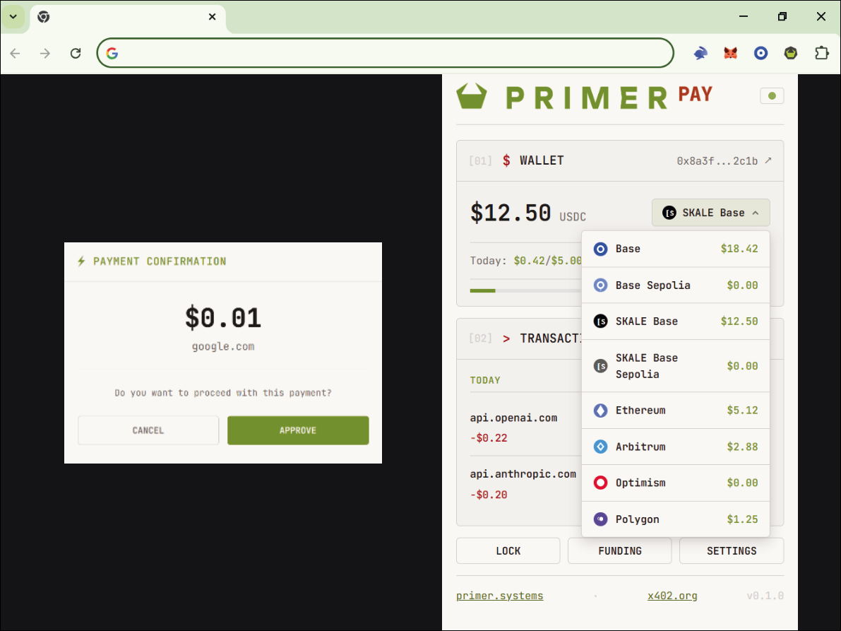 Crimer Pay extension running in Chrome